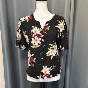 Vintage Floral Button-Down Blouse Med